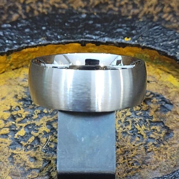 Women's Silver Promise Ring Band - Dome Brushed Steel Promise Ring For Women - Picture 6 of 10